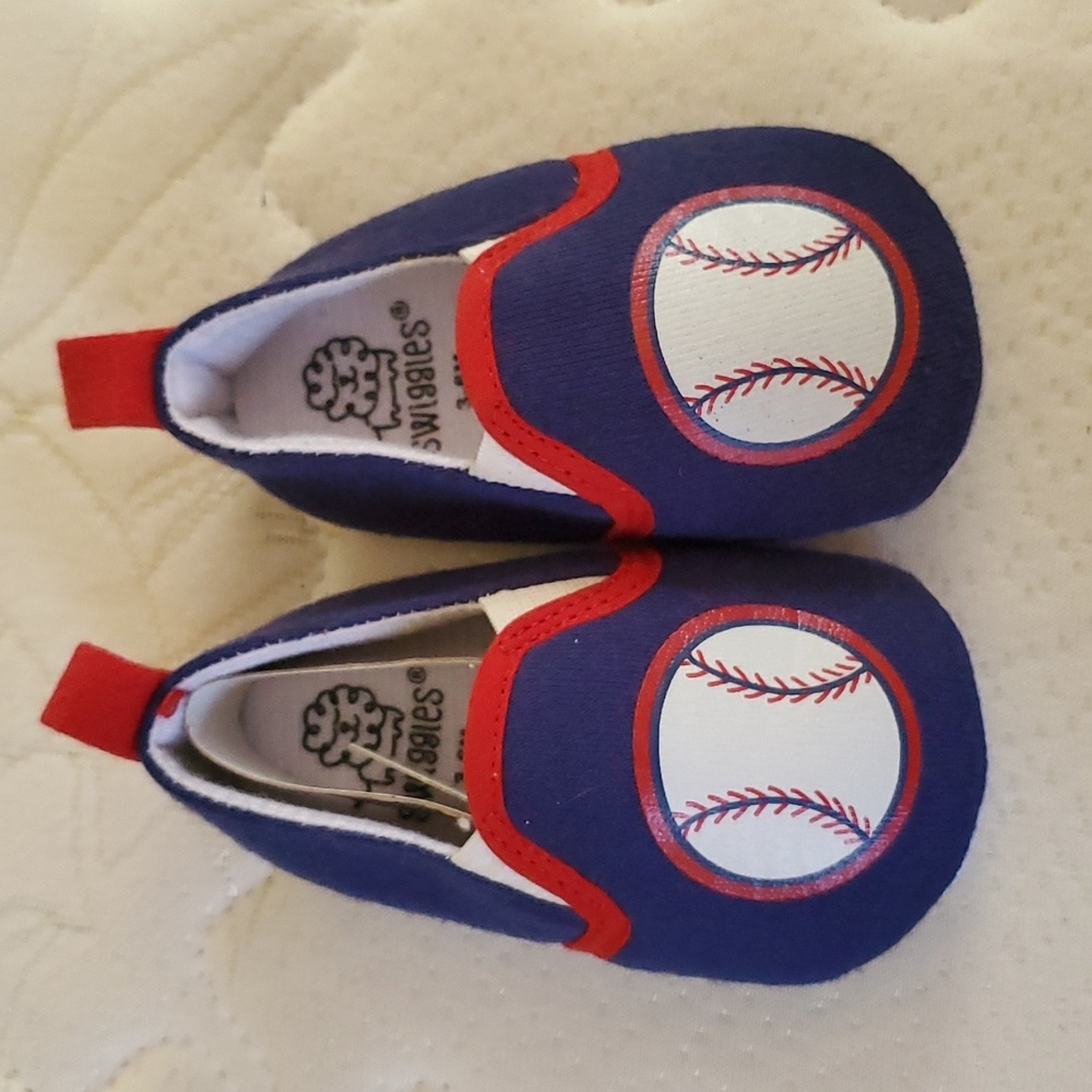 Swiggles, blue and red baseball shoes, boys, size 3-6 months.